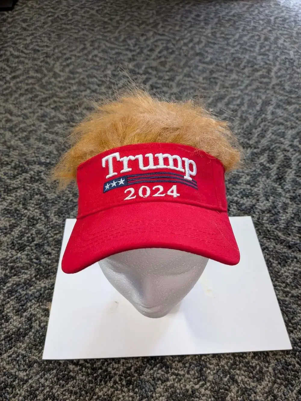 Donald Trump 2024 Red Hat with Blonde Hair Visor Baseball Cap